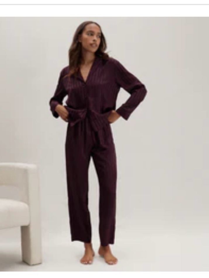 Nwt Lunya Washable Silk Striped Jacquard Long Sleeve Pant Set Purple Womens L